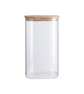 Pote de Vidro Flat com Tampa de Bambu Quadrado Mantimento 1,4 Litros - Ela Decora
